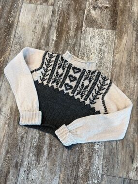 Express Cropped Fair Isle Turtleneck Sweater in Cream and Charcoal
